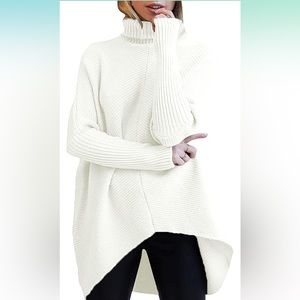 Caracilia Oversized Long Batwing Sleeve Pullover Tunic Sweater White